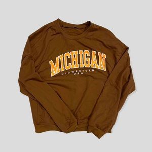 SHEIN BROWN & YELLOW MICHIGAN CREWNECK SWEATSHIRT SZ L